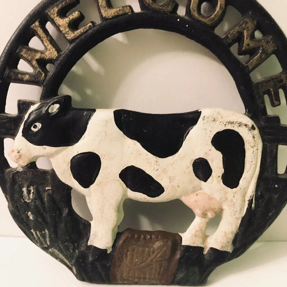 Vtg Cast  Iron Cow Welcome Door Hanger Sign Farmhouse Decor - Picture 15 of 15